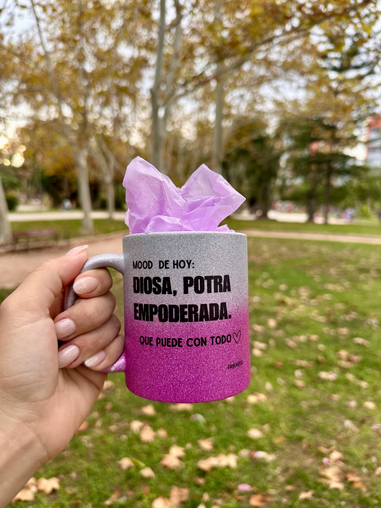 TAZA DEGRADADO CON PURPURINA✨💖| escoge tu frase de empoderamiento que te represente.