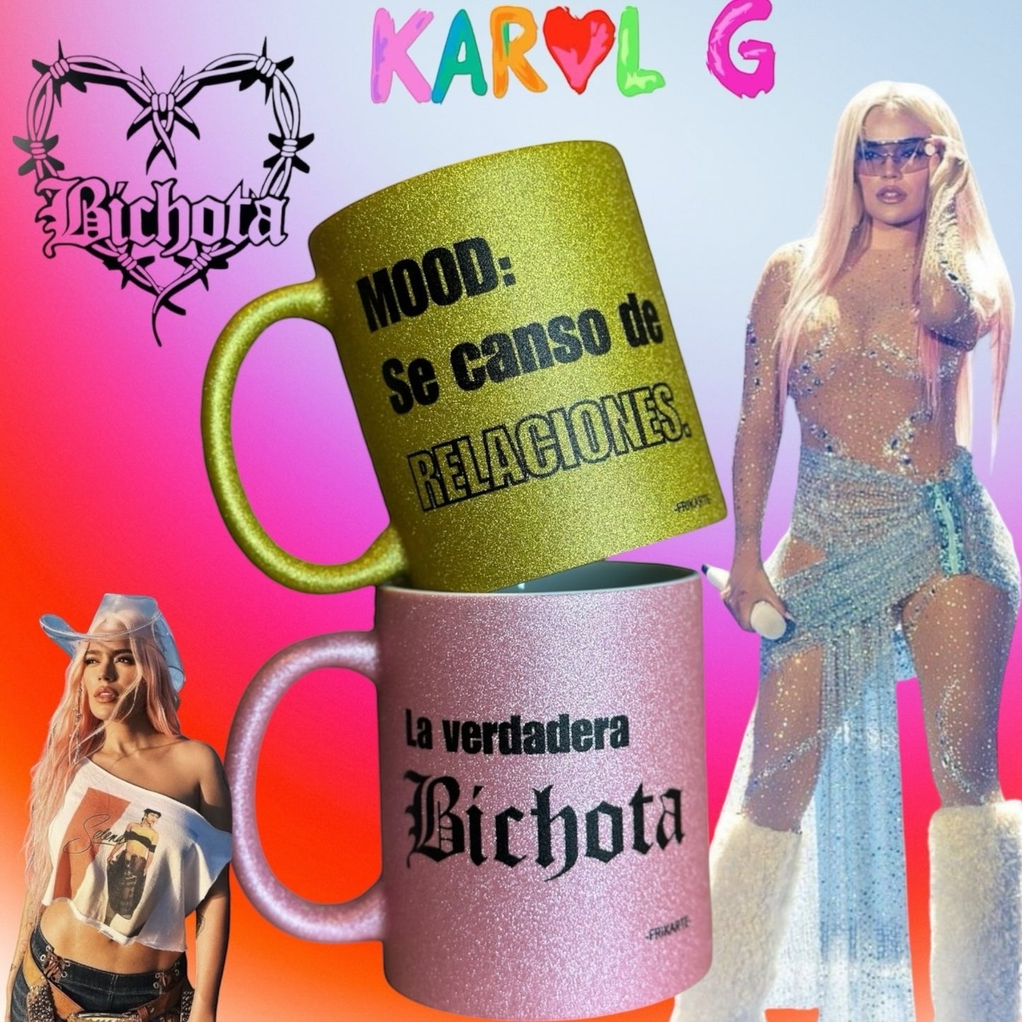 TAZAS DE PURPURINA EDICIÓN KAROL G🌈🌸| escoge tu frase de la bichota favorita