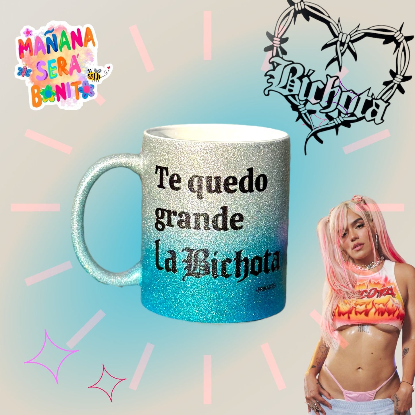 TAZAS DEGRADADO DE PURPURINA EDICIÓN KAROL G🌈☀️ escoge tu frase de la bichota favorita