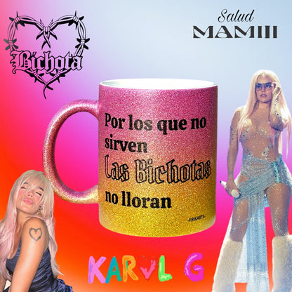 TAZAS DEGRADADO DE PURPURINA EDICIÓN KAROL G🌈☀️ escoge tu frase de la bichota favorita