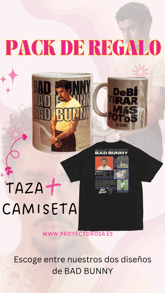 PACK DE REGALO  DE BAD BUNNY DTmF (CAMISETA + TAZA)
