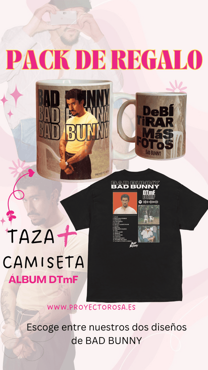 PACK DE REGALO  DE BAD BUNNY DTmF (CAMISETA + TAZA)