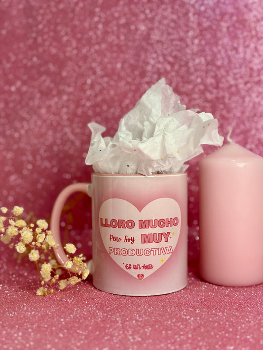 TAZA SOY PRODUCTIVA🌸| Interior y asa en color rosa.