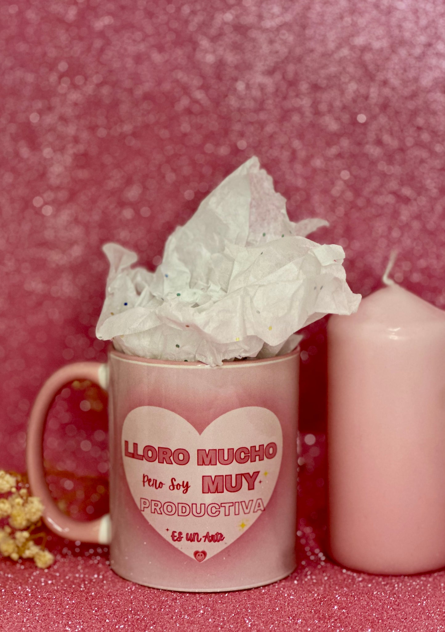 TAZA SOY PRODUCTIVA🌸| Interior y asa en color rosa.