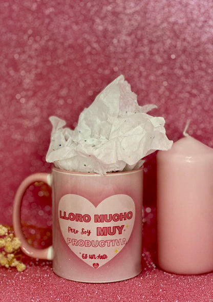 TAZA SOY PRODUCTIVA🌸| Interior y asa en color rosa.