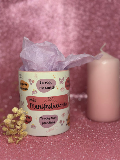 TAZA MIS MANIFESTACIONES POSITIVAS | INTERIOR Y ASA EN  COLOR ROSA🌸