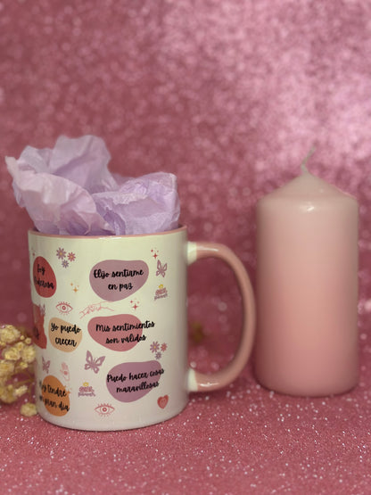 TAZA MIS MANIFESTACIONES POSITIVAS | INTERIOR Y ASA EN  COLOR ROSA🌸