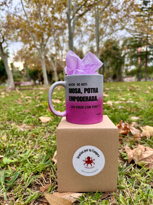 TAZA DEGRADADO CON PURPURINA✨💖| escoge tu frase de empoderamiento que te represente.