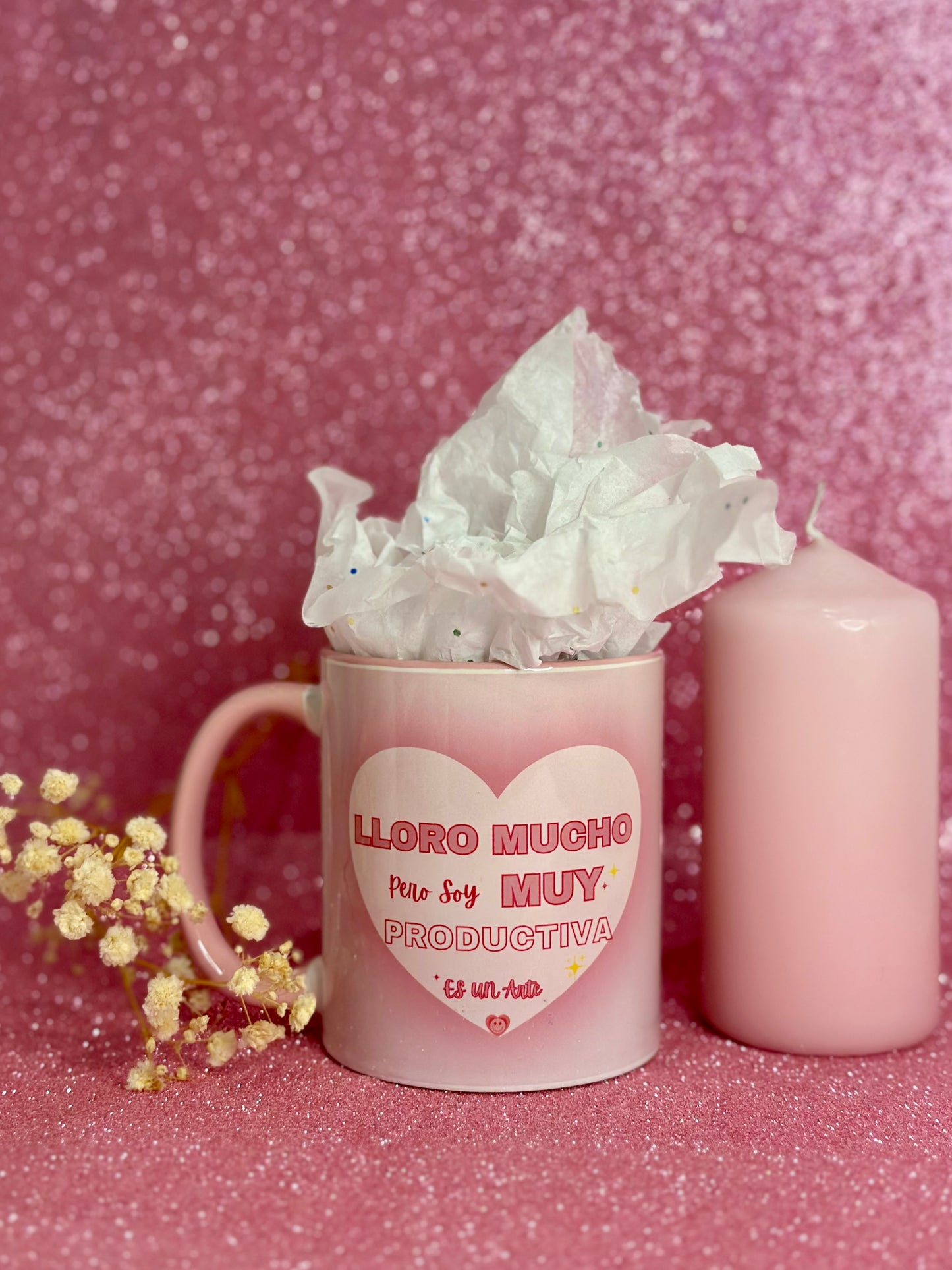 TAZA SOY PRODUCTIVA🌸| Interior y asa en color rosa.