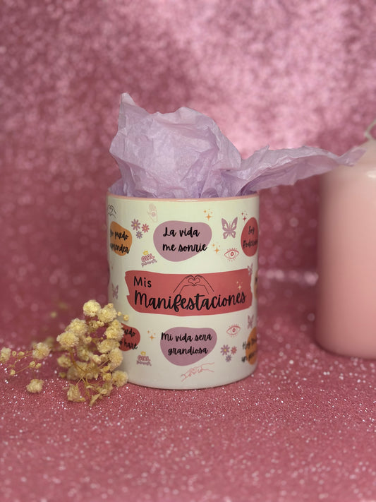 TAZA MIS MANIFESTACIONES POSITIVAS | INTERIOR Y ASA EN  COLOR ROSA🌸
