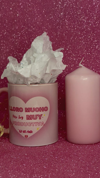 TAZA SOY PRODUCTIVA🌸| Interior y asa en color rosa.